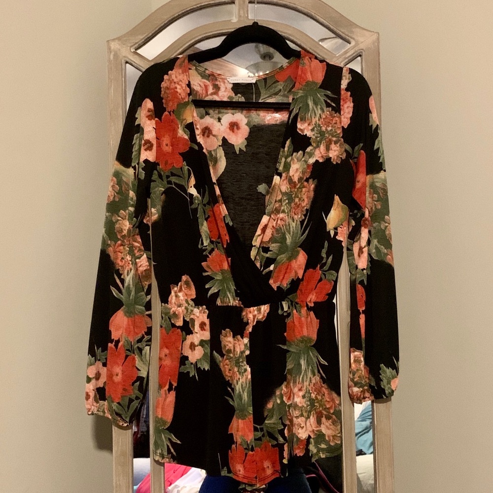 Black, Pink, and Green Long Sleeve V-neck Romper